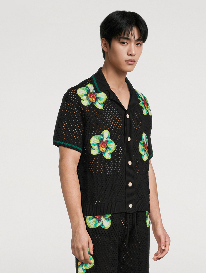 CASABLANCA Glitch Orchid-Embroidered Crochet Shirt | Holt Renfrew