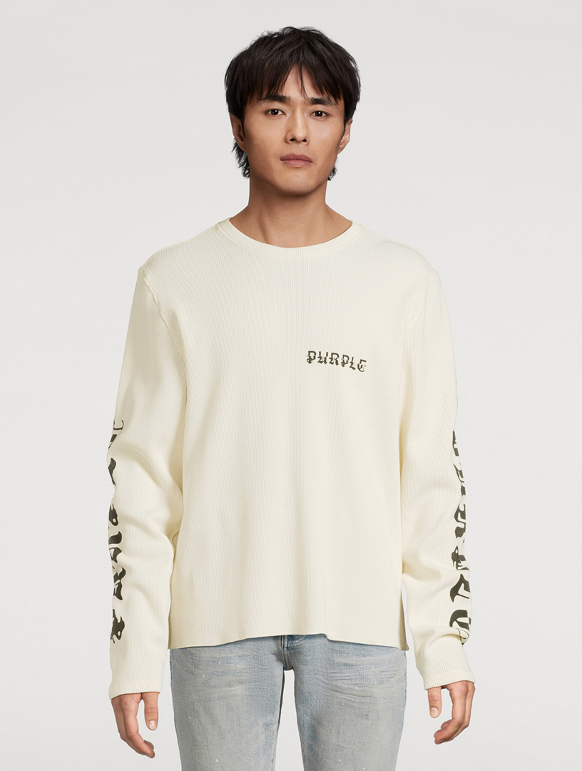Pull col rond boutonné gaufré Bleu moyen