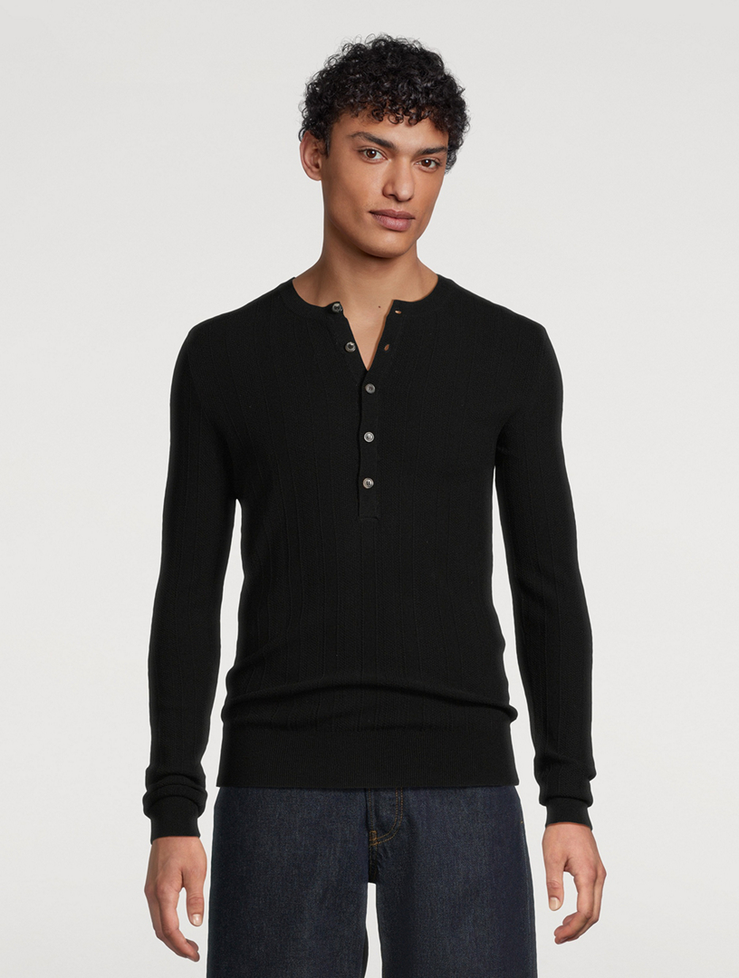 DRIES VAN NOTEN Ribbed Knit Henley Shirt | Holt Renfrew