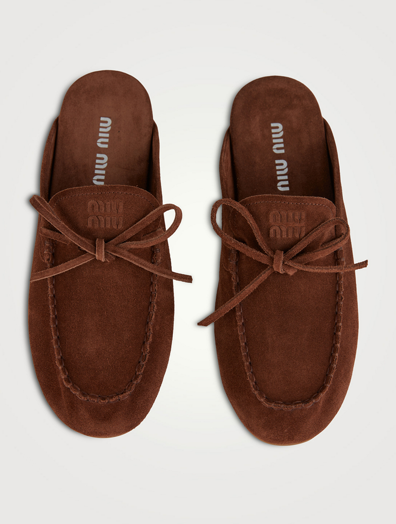 MIU MIU Suede Moccasin Mules | Holt Renfrew