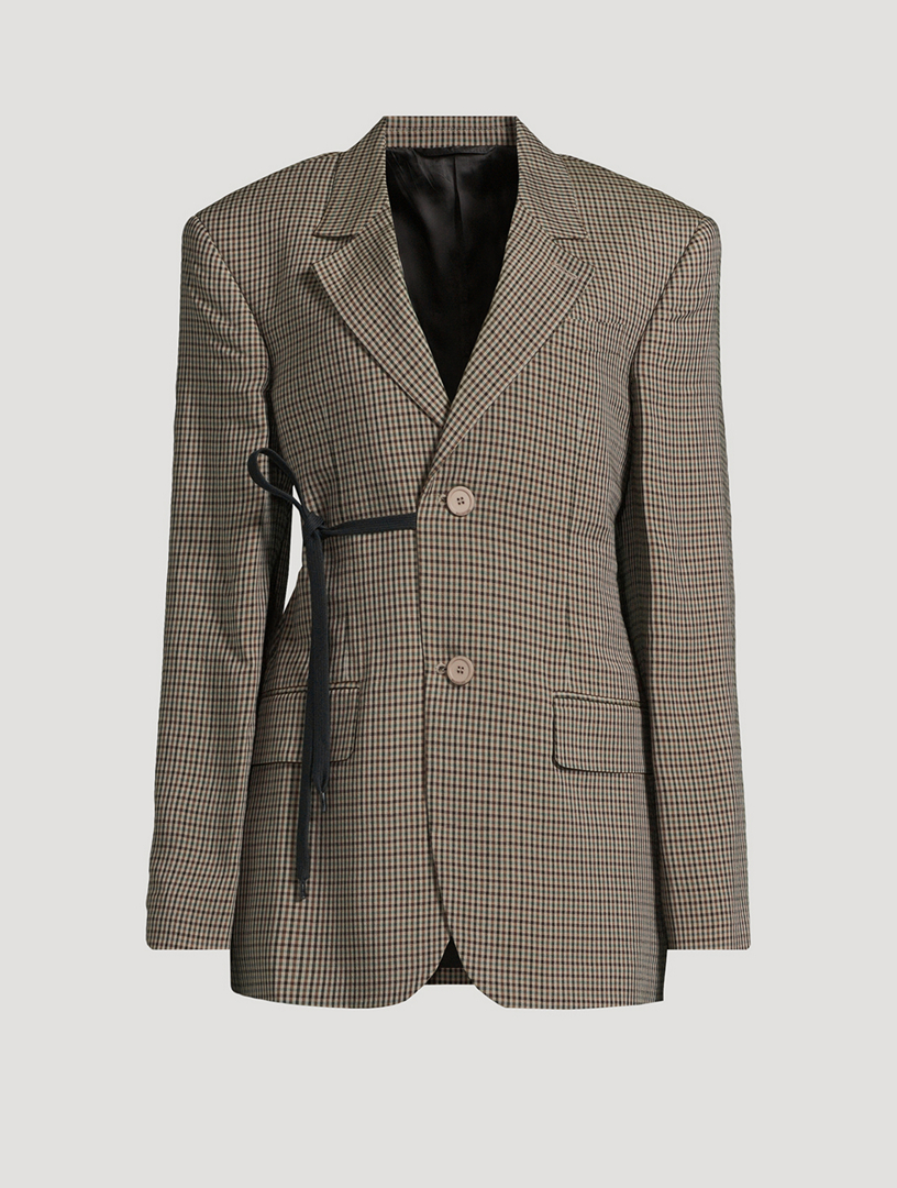 Wrap Blazer In Plaid Print