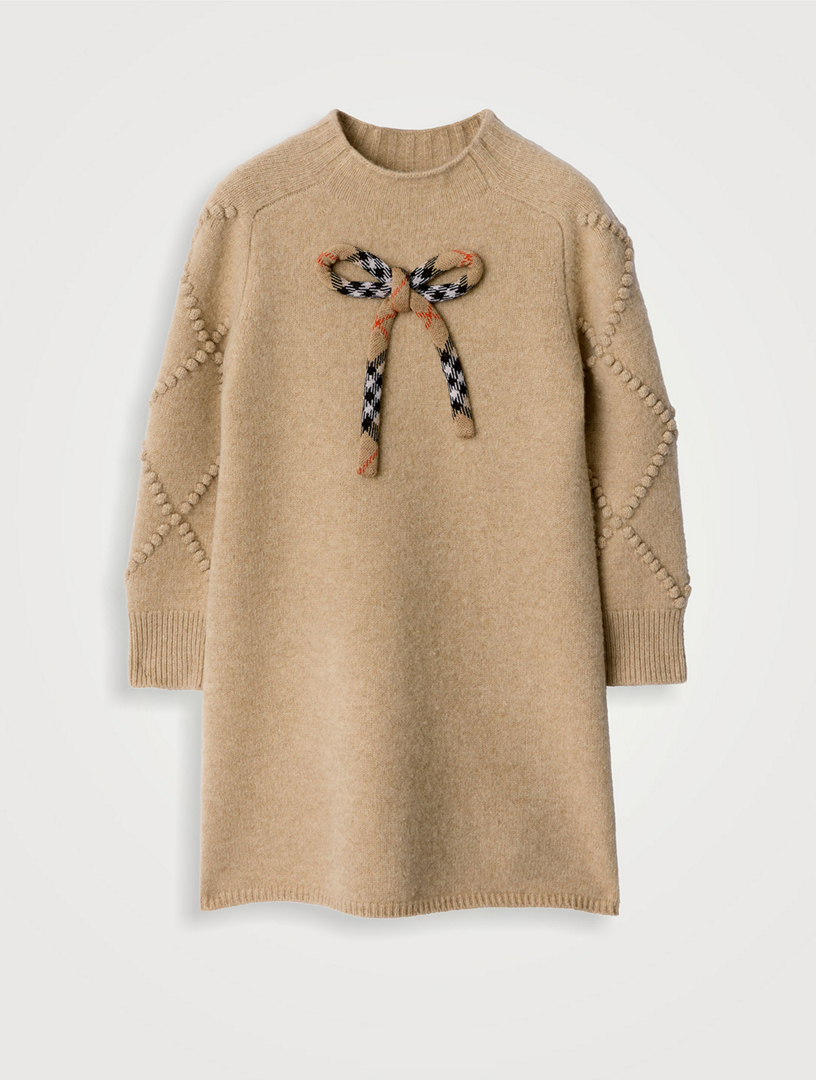 Robe en laine et en cachemire avec nœud à carreaux