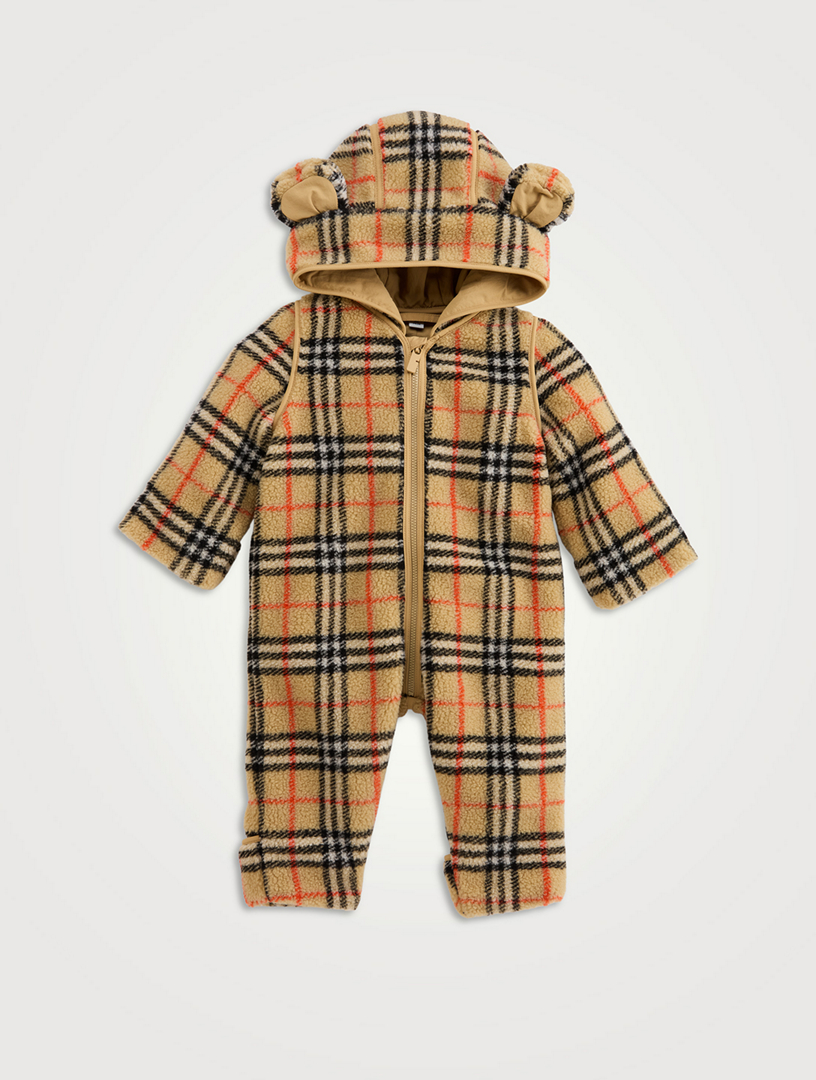 Check Fleece Hooded Jumpsuit