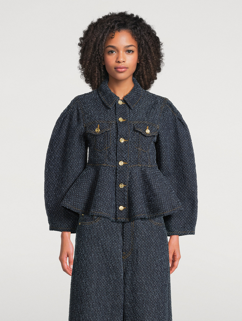GANNI Tweed Denim Peplum Jacket | Holt Renfrew