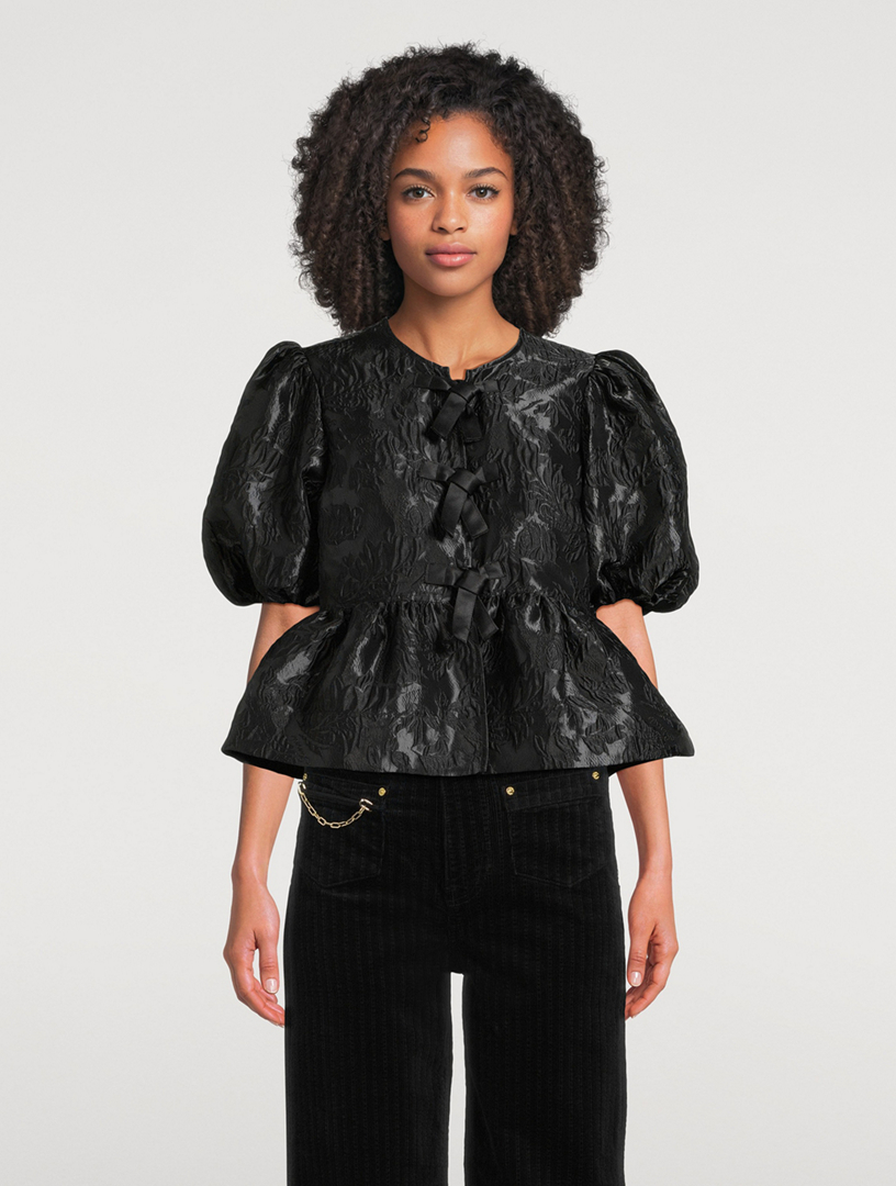 GANNI Satin Peplum Tie Blouse | Holt Renfrew