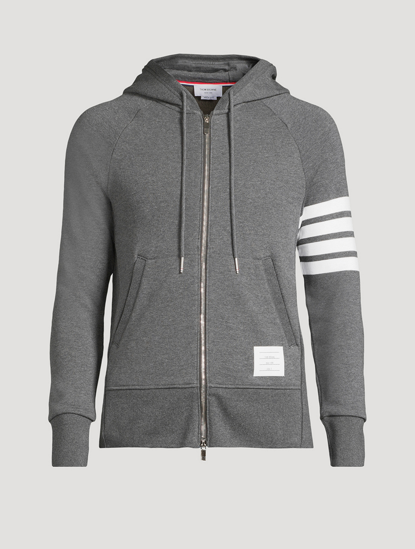 THOM BROWNE Cotton Zip Hoodie With Four-Bar Stripe | Holt Renfrew