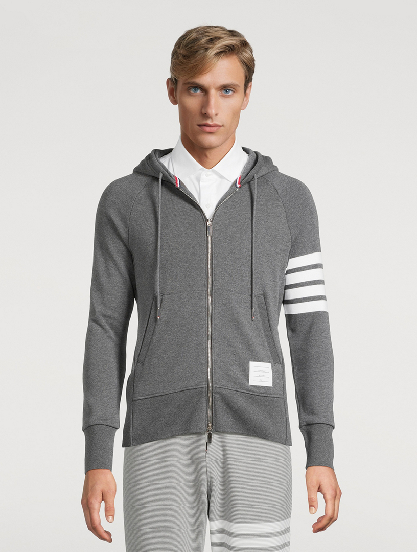 THOM BROWNE Cotton Zip Hoodie With Four-Bar Stripe | Holt Renfrew