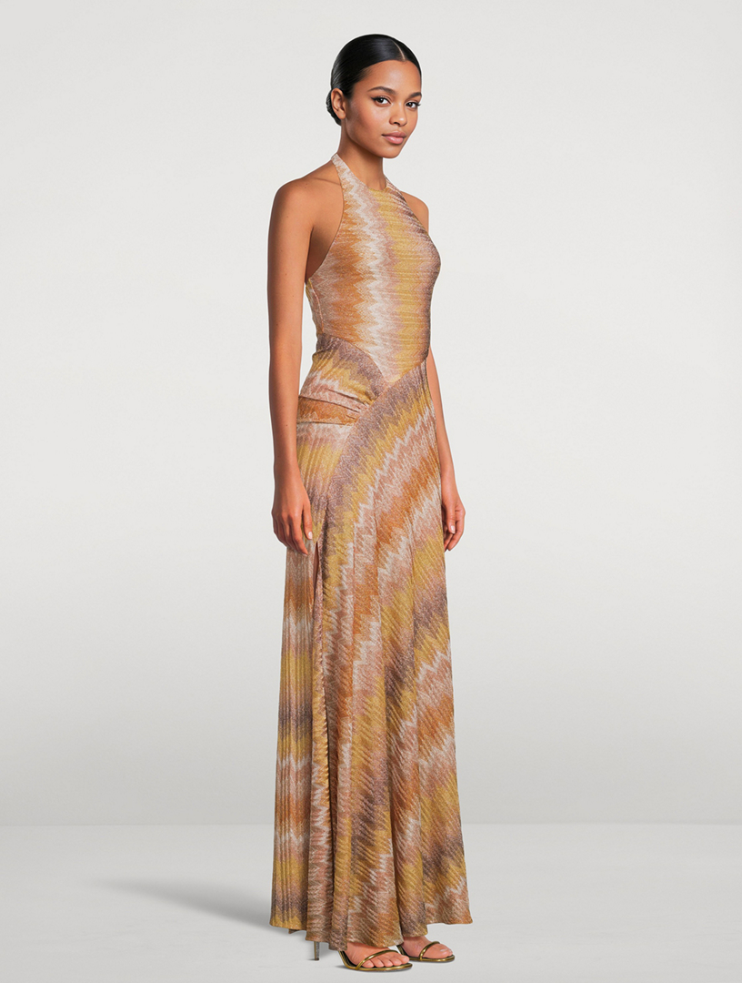 gold missoni dress Missoni M Pastel Green and Pink Gold Stripe Knit Sleeveless Maxi Dress main image 0