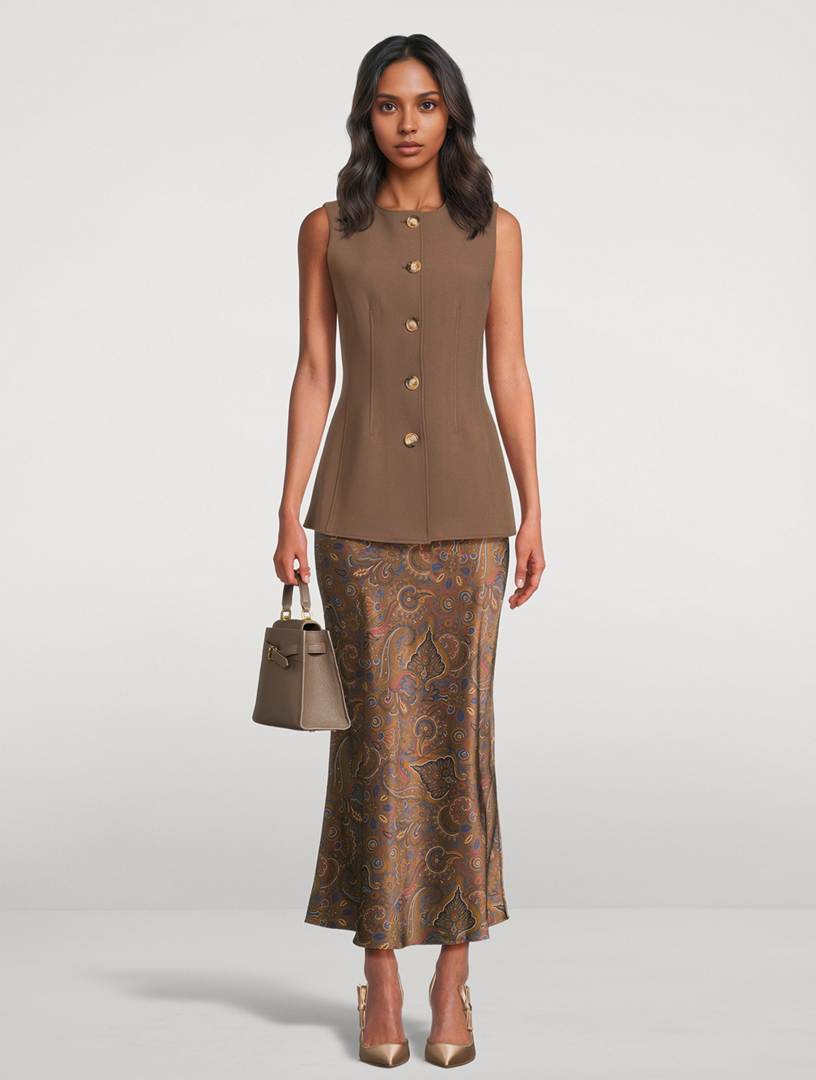 VERONICA BEARD Clover Bias-Cut Satin Skirt In Paisley Print | Holt