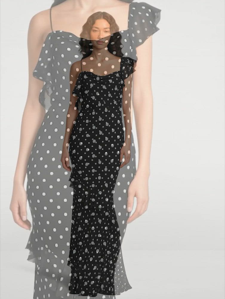 navy blue dress for baby girl Polka Dot Satin Tie Side Mini Dress – self-portrait-US