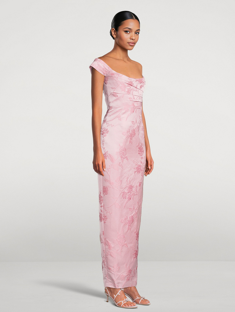 SAU LEE Jackson Asymmetric Floral Brocade Gown | Holt Renfrew
