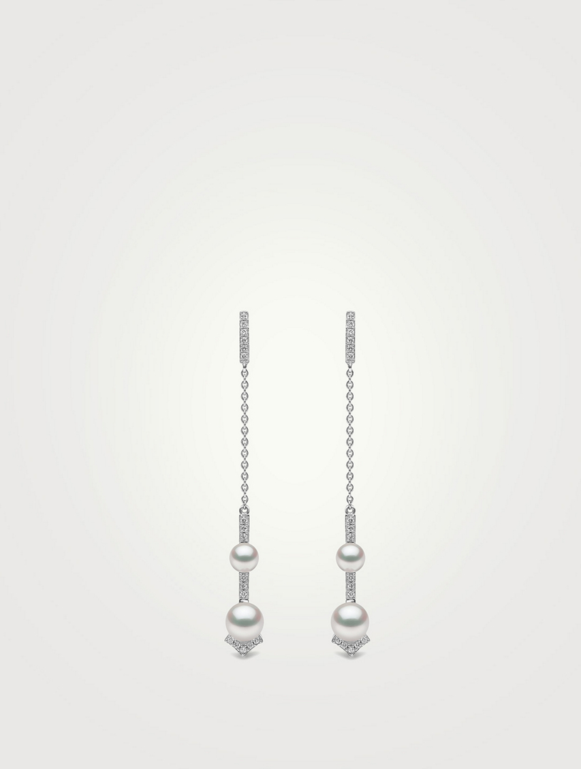 Trend 18K White Gold Freshwater Pearl And Diamond Earrings