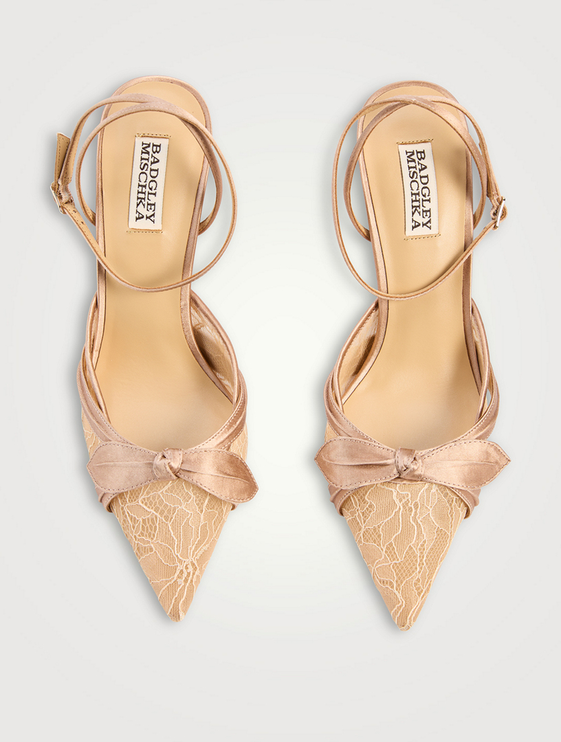 BADGLEY MISCHKA Josie Lace And Satin Pumps | Holt Renfrew