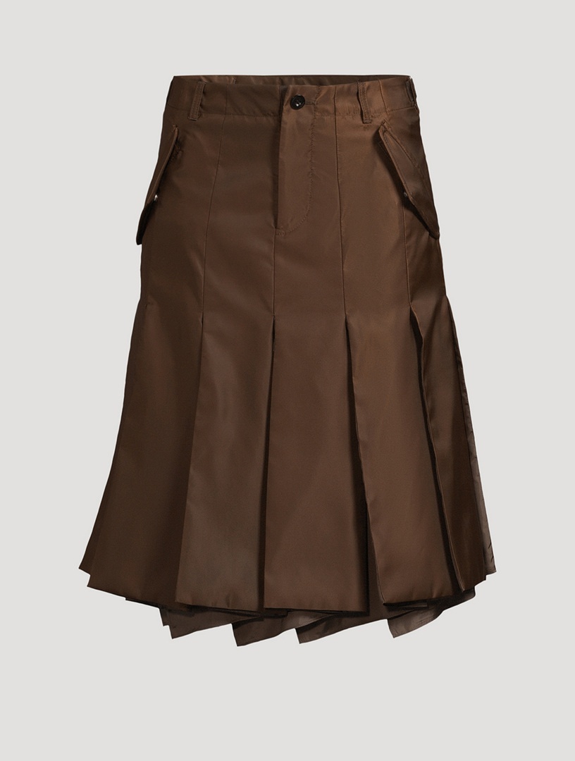 Pleated Nylon Twill Midi Skirt