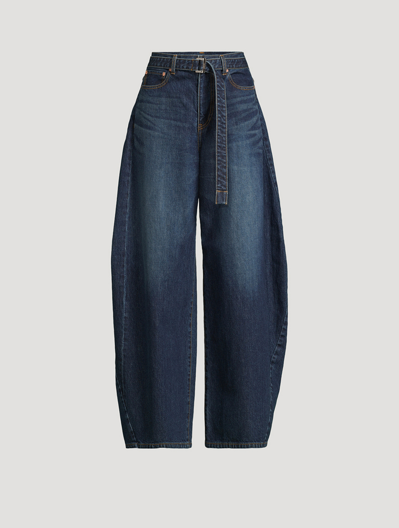 Belted Barrel-Leg Carpenter Jeans
