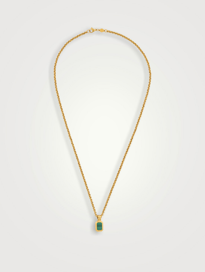 Collier à pendentif en argent sterling avec malachite et onyx noir