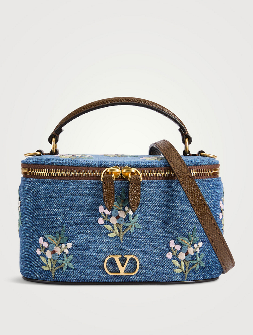VALENTINO GARAVANI VLogo Denim Mini Vanity Bag With Floral