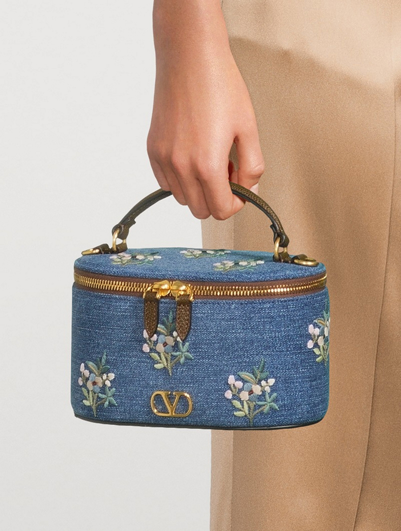 VALENTINO GARAVANI VLogo Denim Mini Vanity Bag With Floral