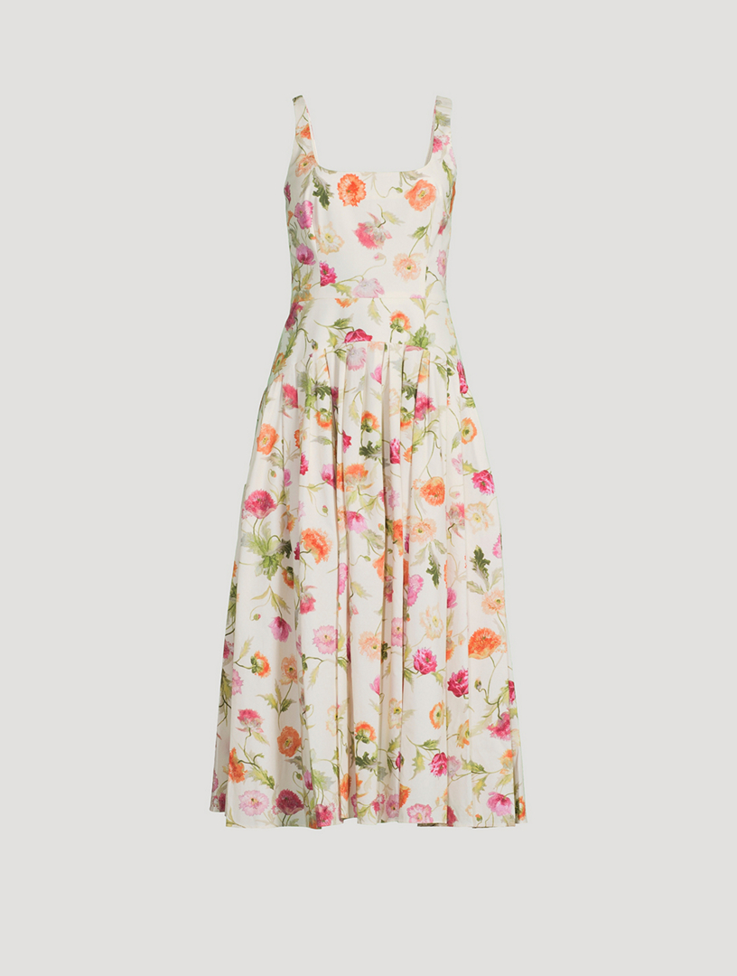 CAROLINA HERRERA Drop-Waist Midi Dress In Floral Print
