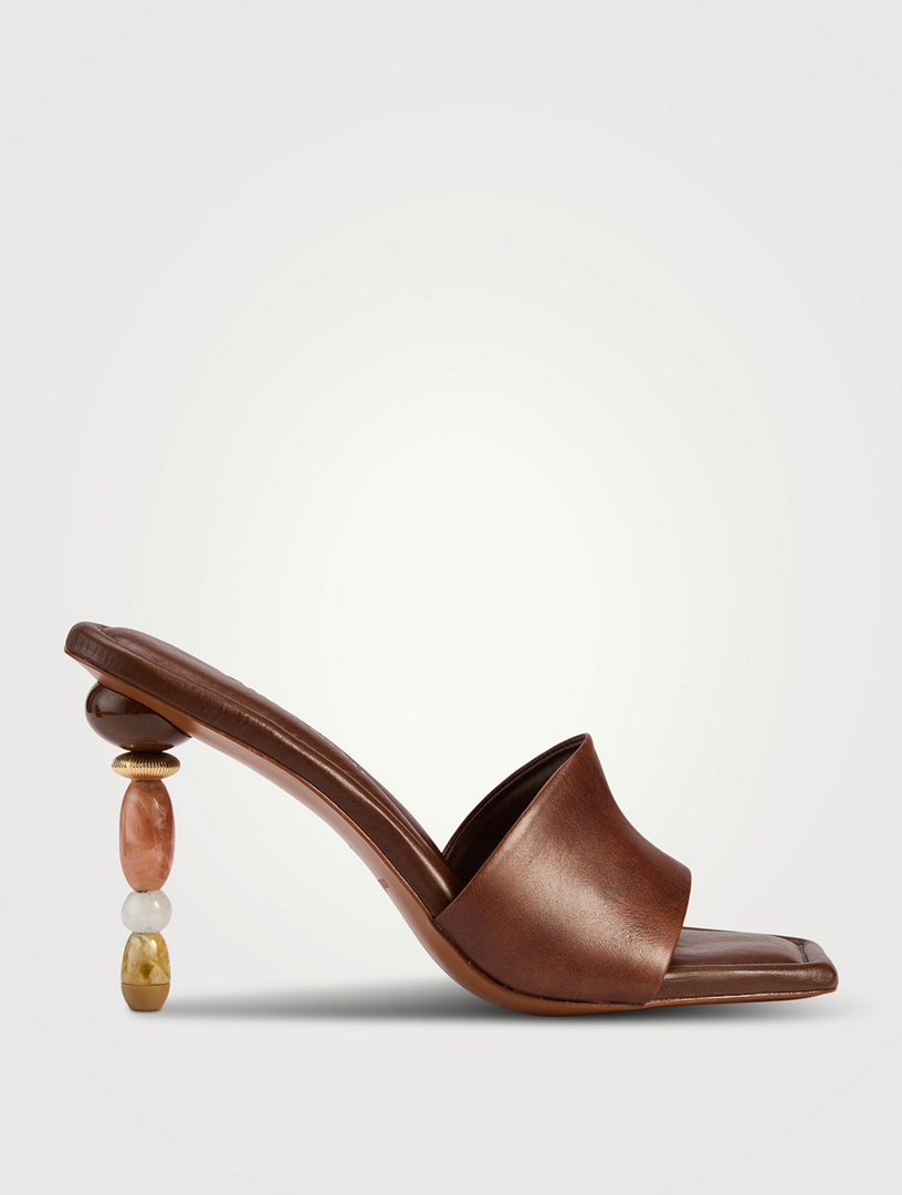 Mahina Beaded-Heel Leather Mules