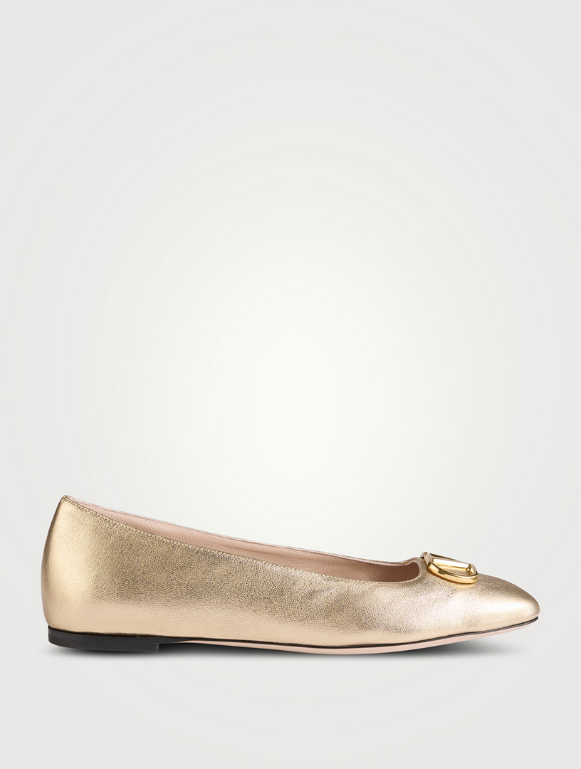 VLogo Metallic Leather Ballet Flats