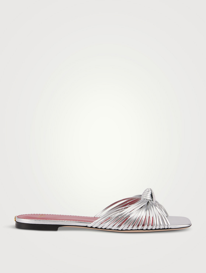 Annet Metallic Leather Slide Sandals
