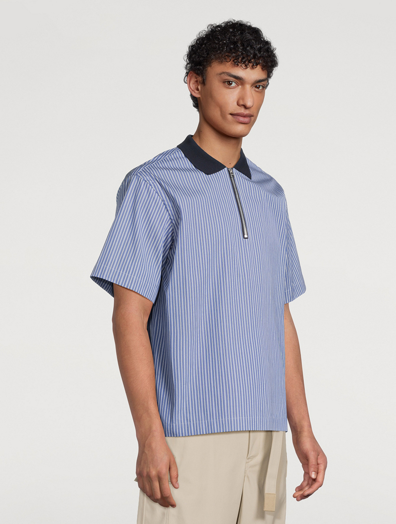 rii様order SACAI Zip Polo Shirt In Striped Print | Holt Renfrew