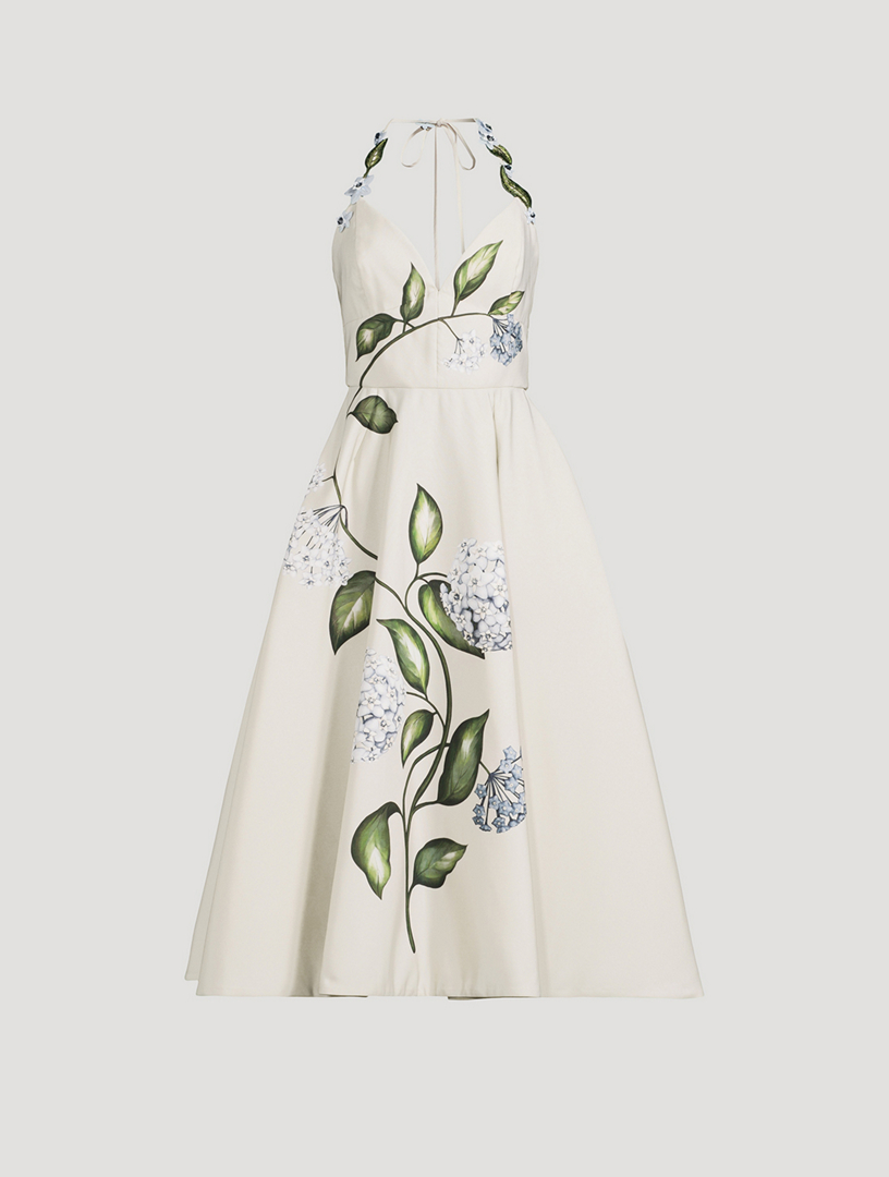 faille halter dresses OSCAR DE LA RENTA Dress In Porcelain Flower Print Style:Body Conscious