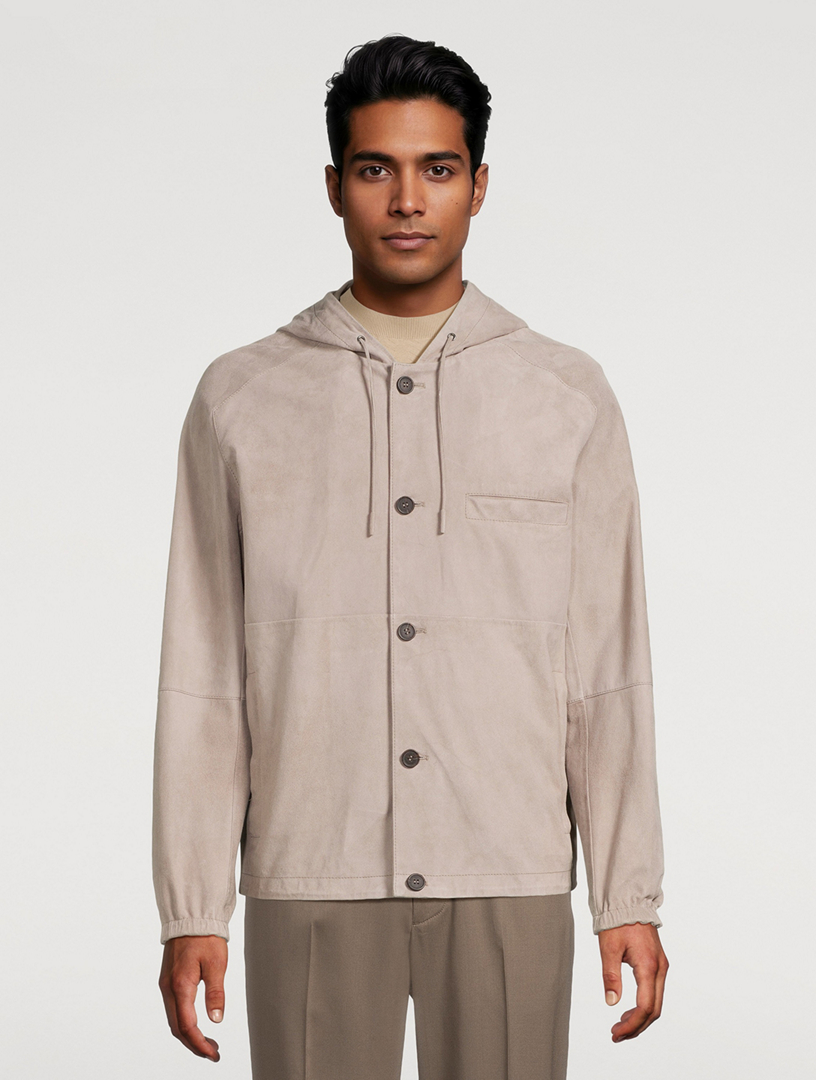 EMPORIO ARMANI Suede Hooded Blouson Jacket | Holt Renfrew