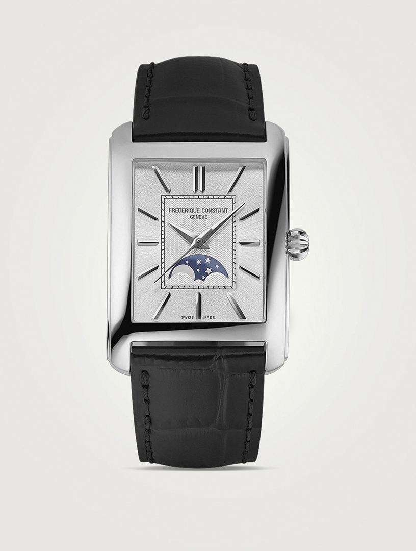 Classics Carrée Moonphase Automatic Stainless Steel Leather Strap Watch