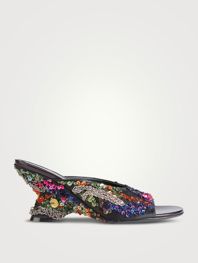 Sequin-Embroidered Mules