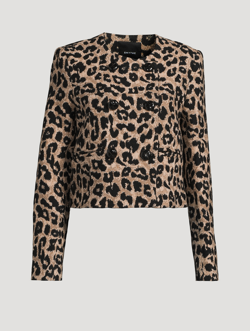 Leopard Jacquard Double-Breasted Blazer