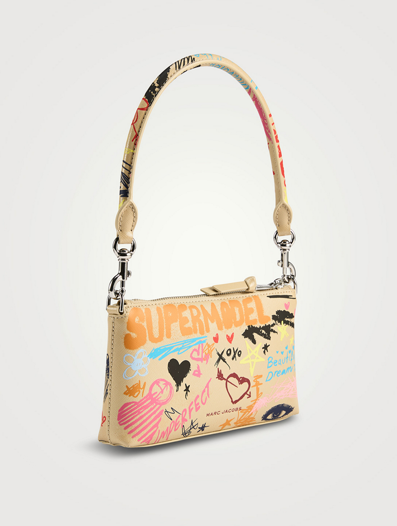 MARC JACOBS The Snapshot Leather Pochette In Punk Scribble Print