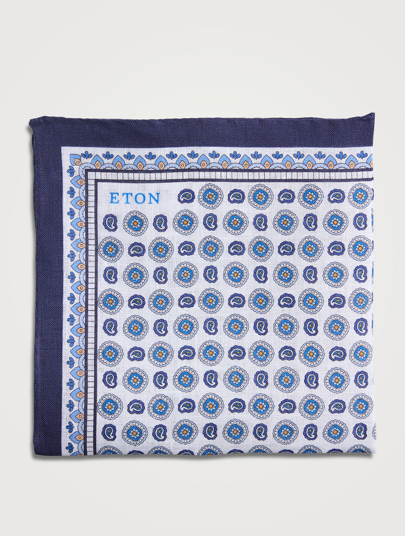 Linen Pocket Square In Paisley Print