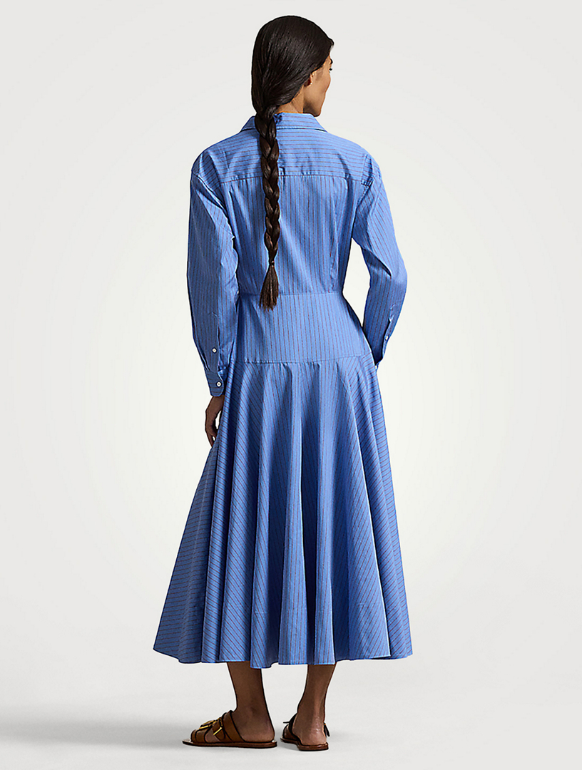 ralph lauren shirt dress stripe POLO RALPH LAUREN STRIPED COTTON PANELED SHIRTDRESS Navy Women's Shirt Dress