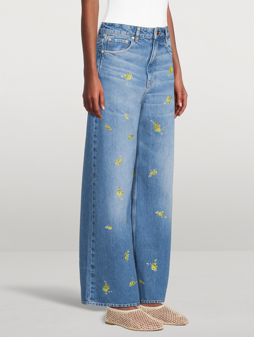 GANNI Lari Wide-Leg Jeans In Floral Print | Holt Renfrew