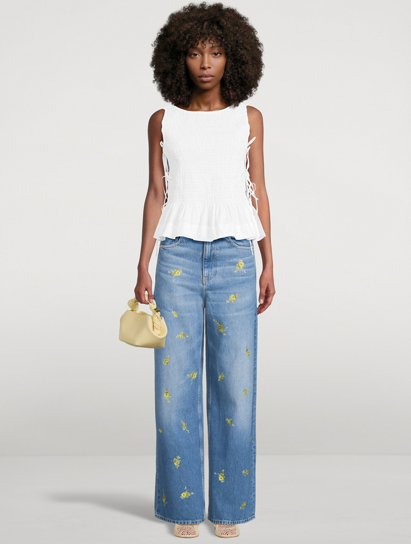 GANNI Lari Wide-Leg Jeans In Floral Print | Holt Renfrew