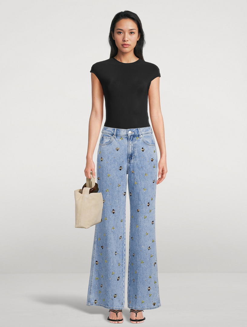 VERONICA BEARD Kasey Beaded Wide-Leg Jeans | Holt Renfrew