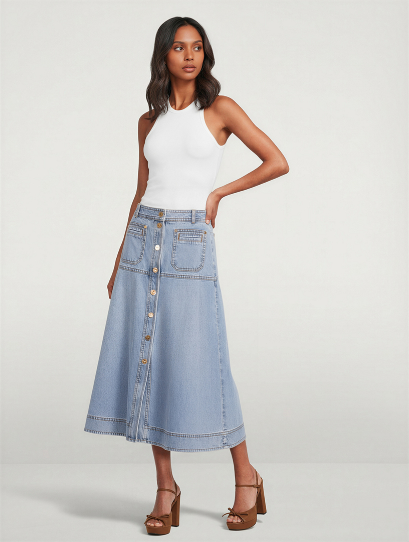ZIMMERMANN Denim Midi Skirt | Holt Renfrew