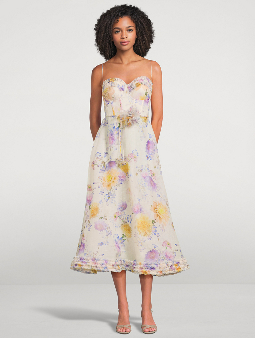 ZIMMERMANN Luna Corset Midi Dress In Floral Print | Holt Renfrew