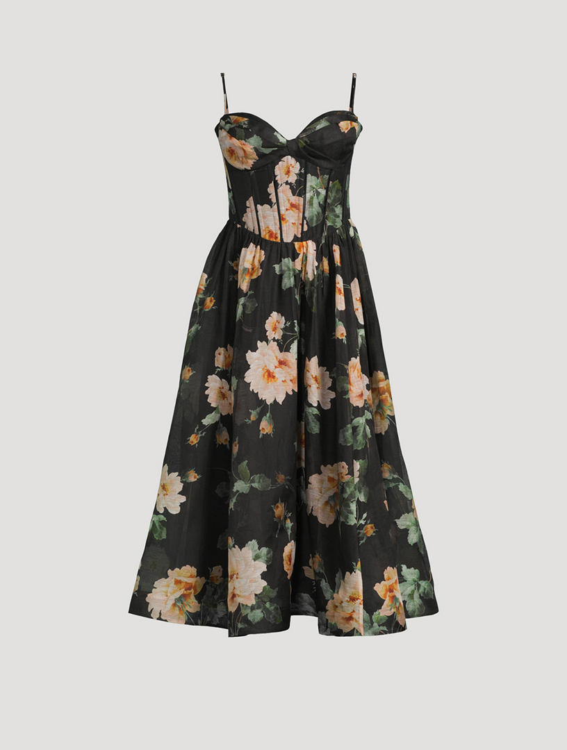 Luna Corset Midi Dress In Floral Print