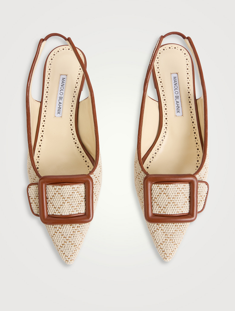 MANOLO BLAHNIK Maylurabi Raffia Slingback Flats | Holt Renfrew