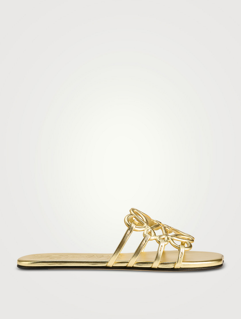Loewe x Paula's Ibiza Petal Anagram Metallic Leather Slide Sandals