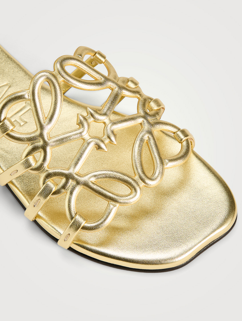 LOEWE Loewe x Paula's Ibiza Petal Anagram Metallic Leather Slide