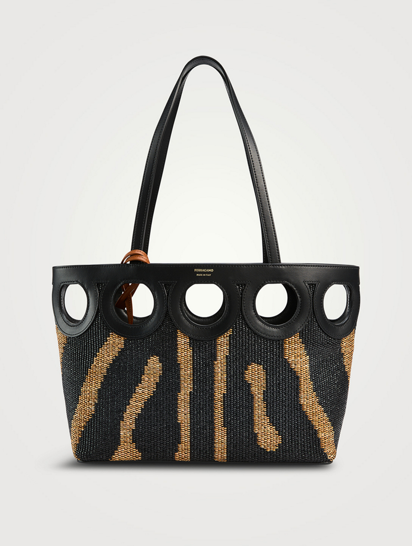 FERRAGAMO Leather-Trimmed Raffia Tote Bag In Zebra Print | Holt