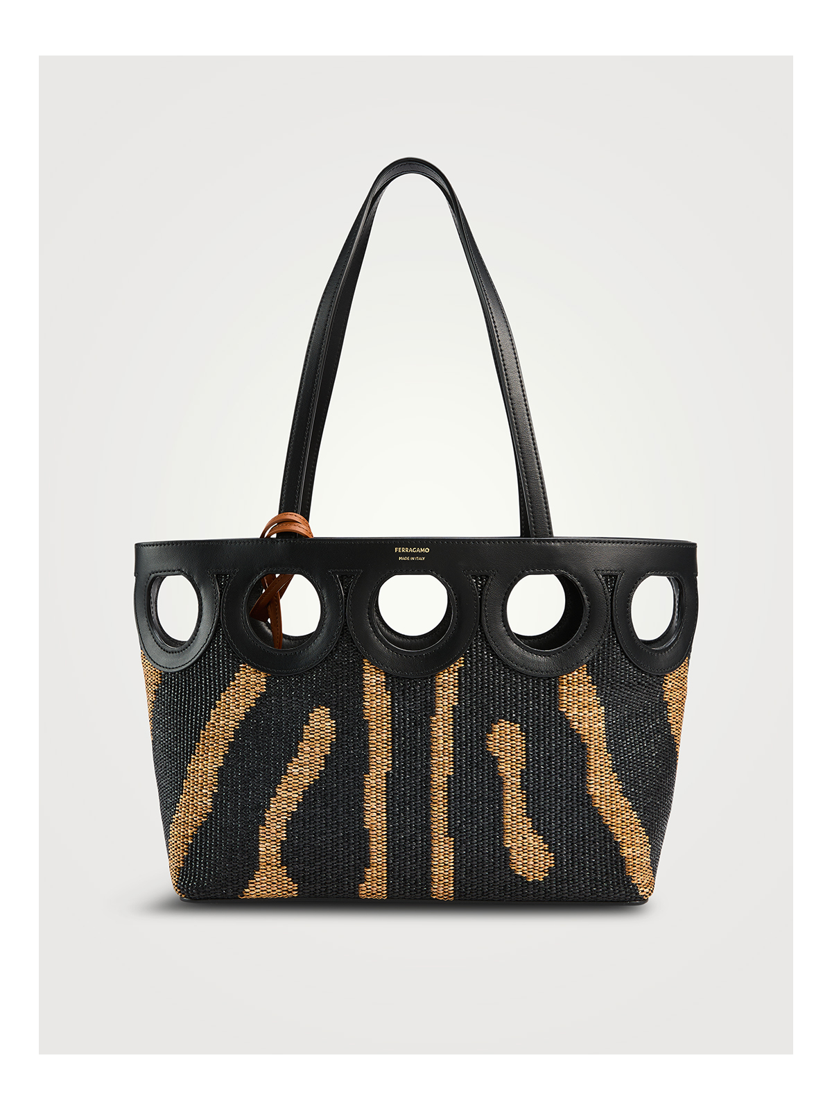 FERRAGAMO Leather-Trimmed Raffia Tote Bag In Zebra Print