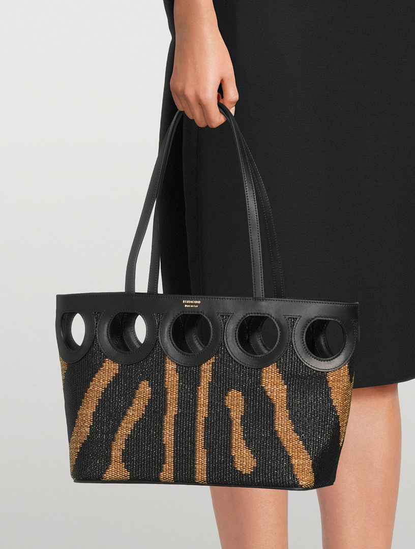 FERRAGAMO Leather-Trimmed Raffia Tote Bag In Zebra Print | Holt