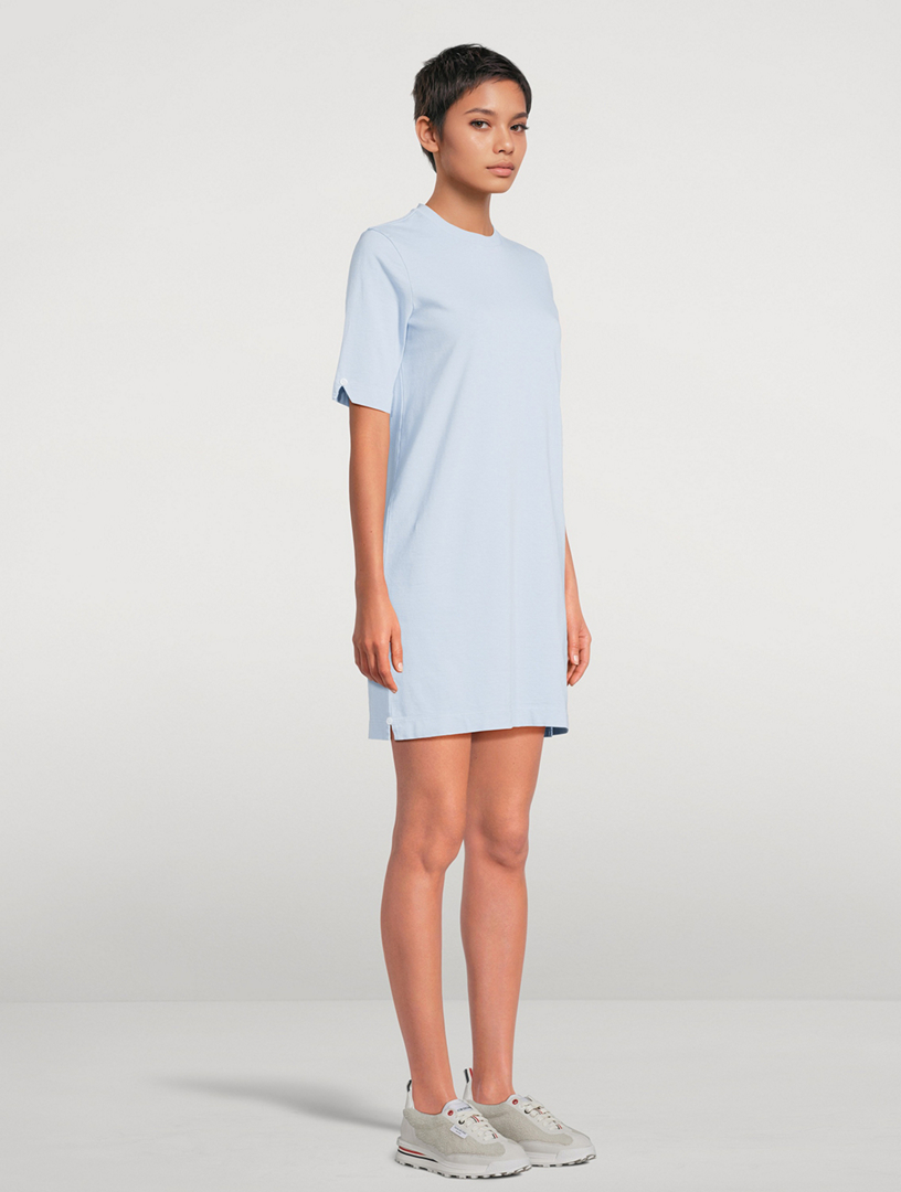 chocolate brown long sleeve mini dress Thom Browne Polo Dress in Textured Pique