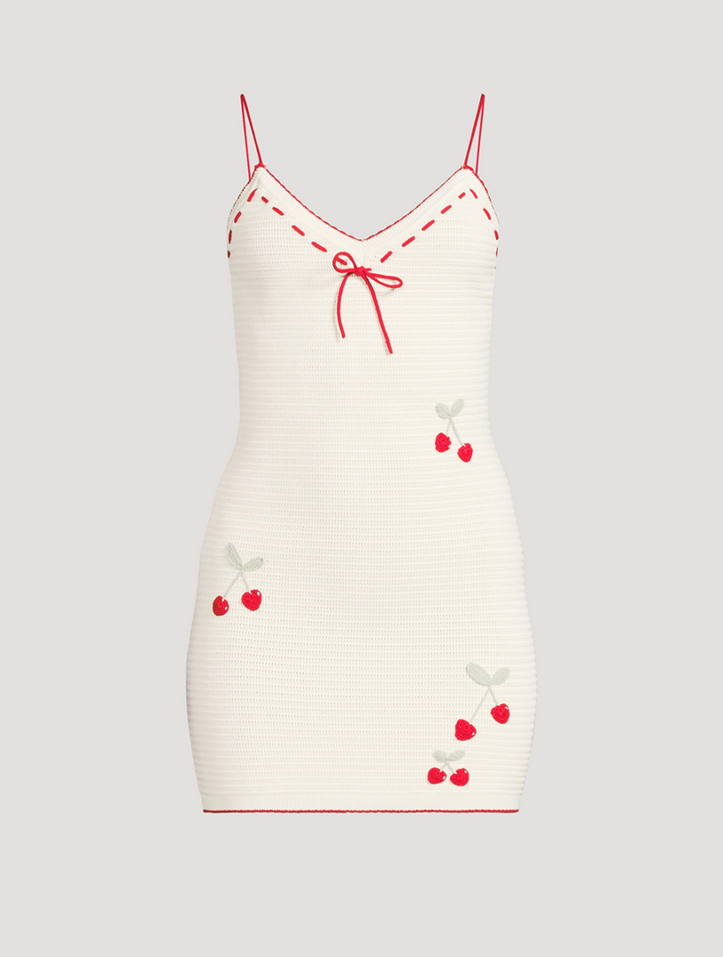 Minirobe Yelena en tricot à borderies cerises