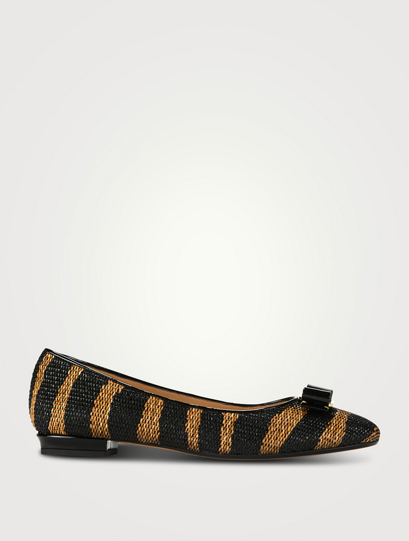 Varina Raffia Ballet Flats In Zebra Stripe Print